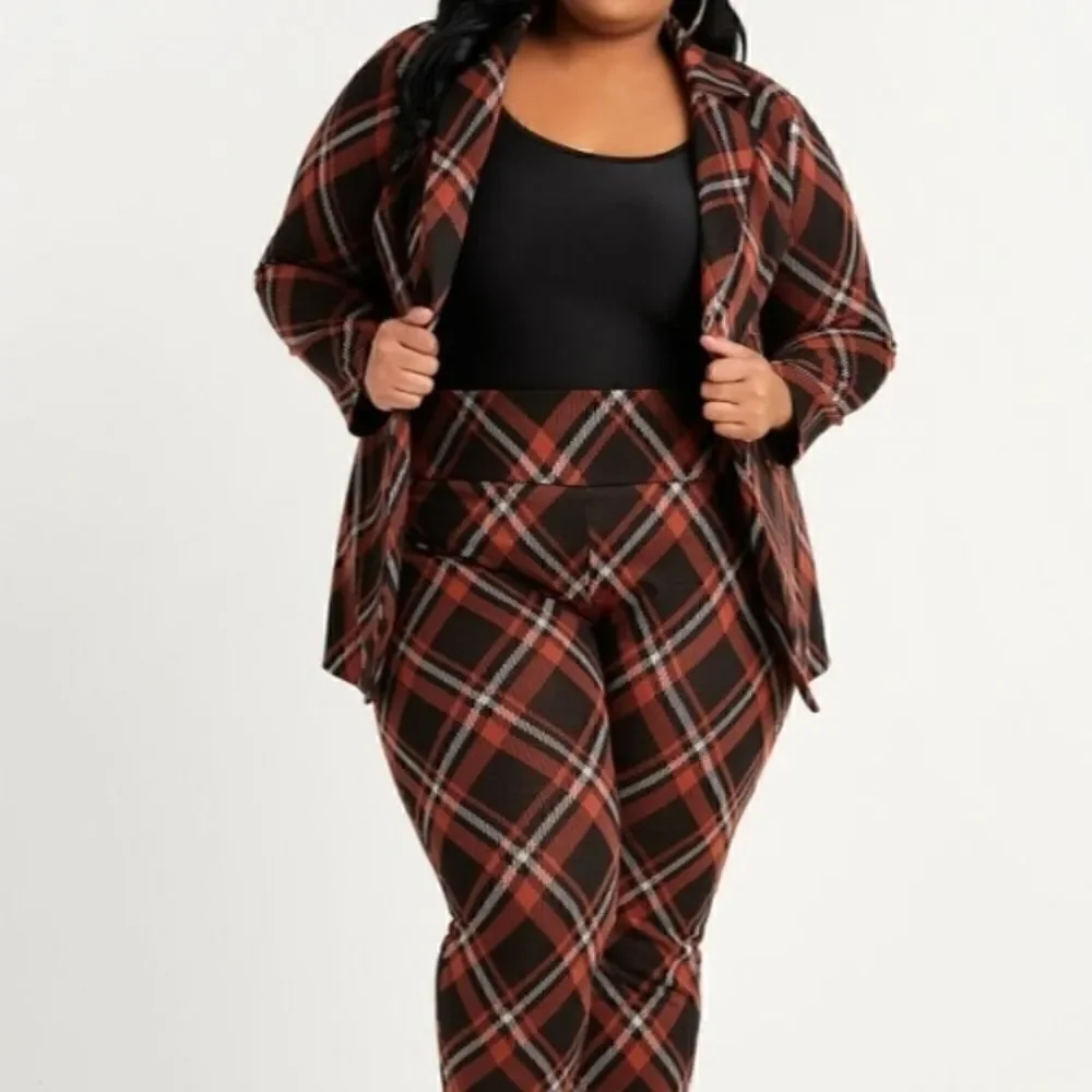 ASHLEY STEWART PLAID ONE BUTTON KNIT BLAZER
